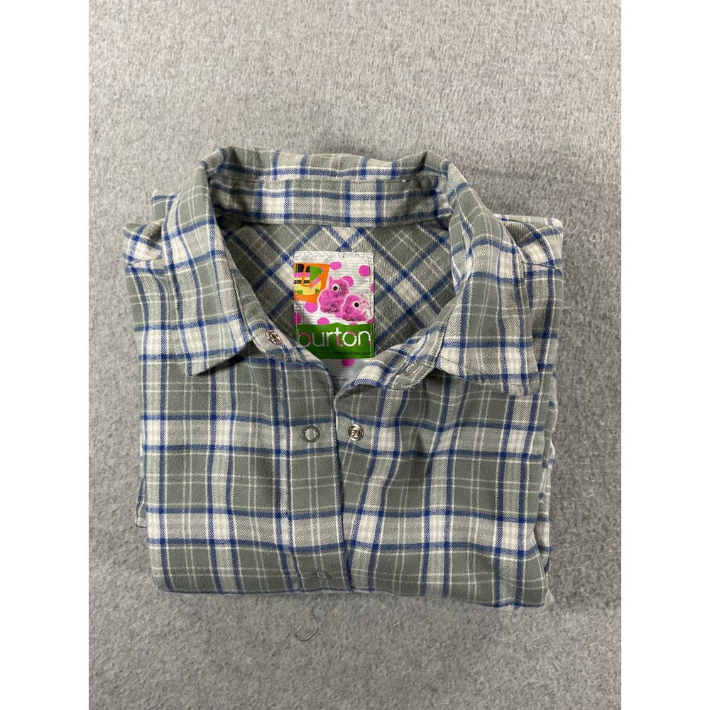 Burton Dryride Plaid Flannel Shirt Mens Large Grey Blue Snap Front LS 1179 - Picture 6 of 7